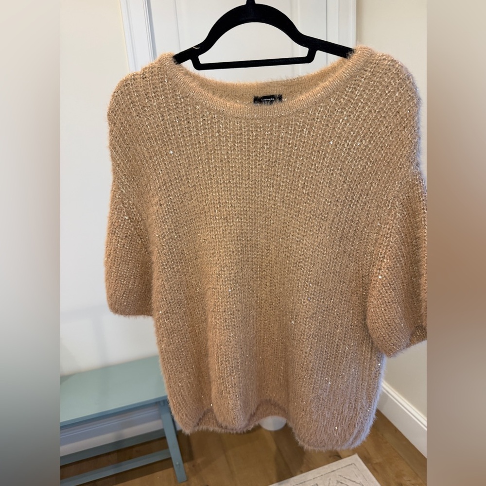 Express Metallic Camel Scoop Neck Sweater
